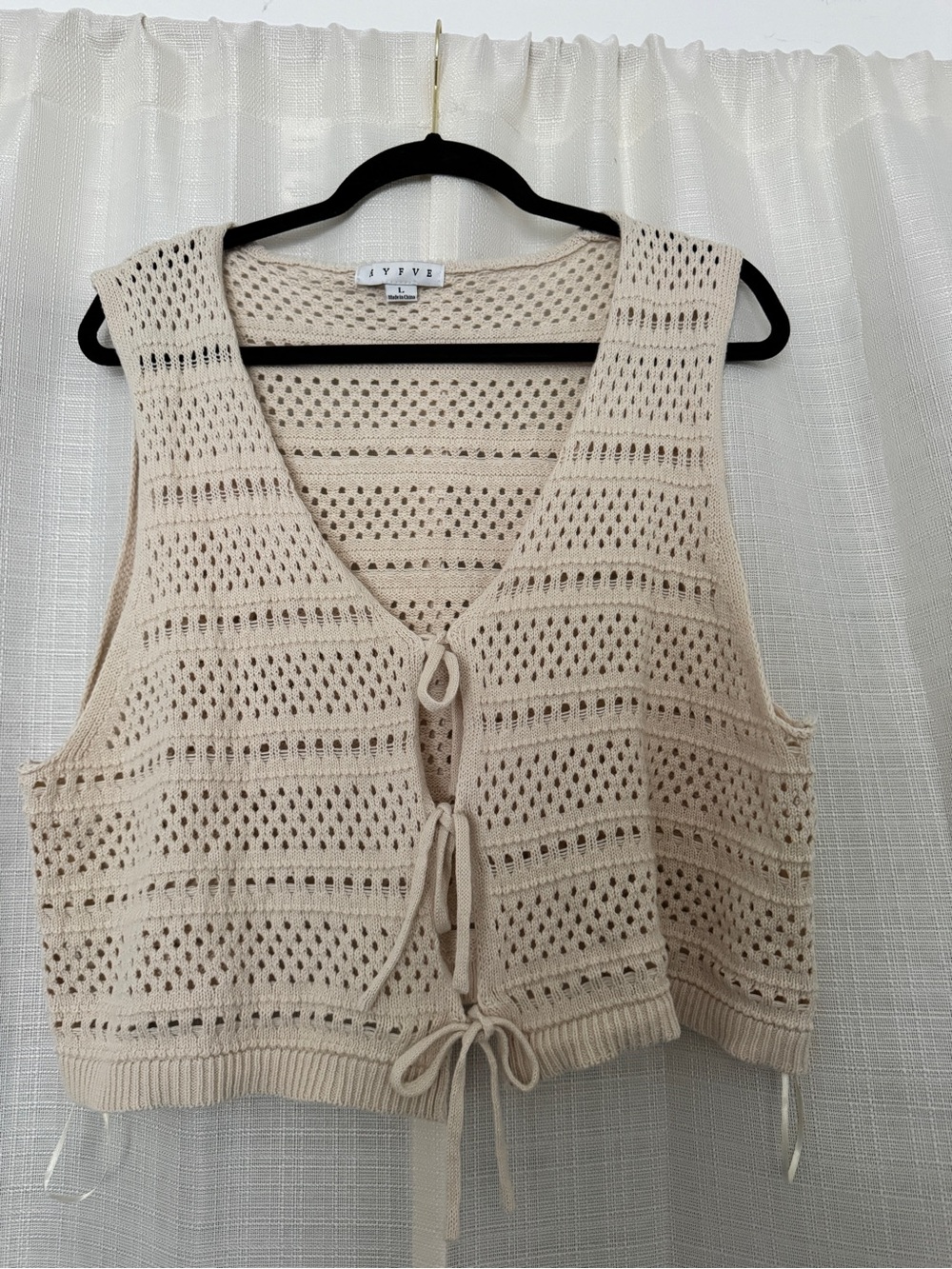 Cream Crochet Tie-Front Vest